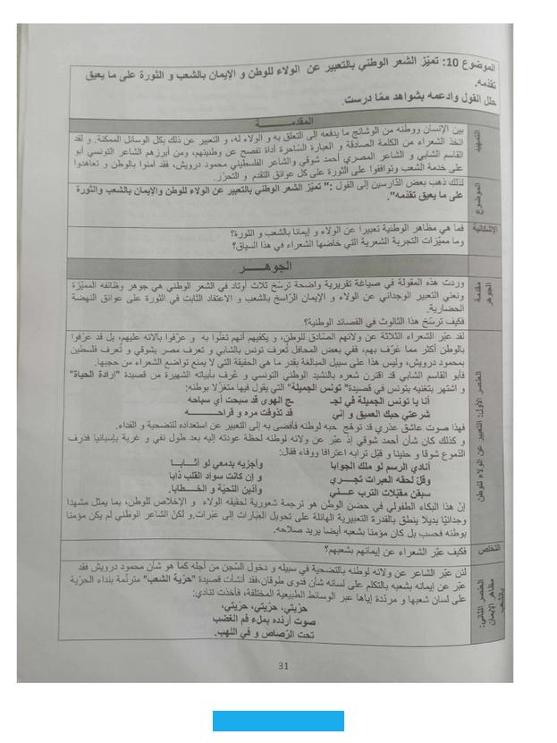 إصلاح فرض تأليفي في المقال الأدبي عــ2ــدد : الشعر الوطنيإصلاح فرض تأليفي في المقال الأدبي عــ2ــدد : الشعر.الشعر الوطنيعن أحاسيس الشعراء تجاه وطنهم ويصور قسوة المستعمر تحريضا علي الثورة واستنهاضا للهمم.توسع في هذا القول مبرزا وظائف.الشعر الوطنيمن خلال شواهد دقيقة.